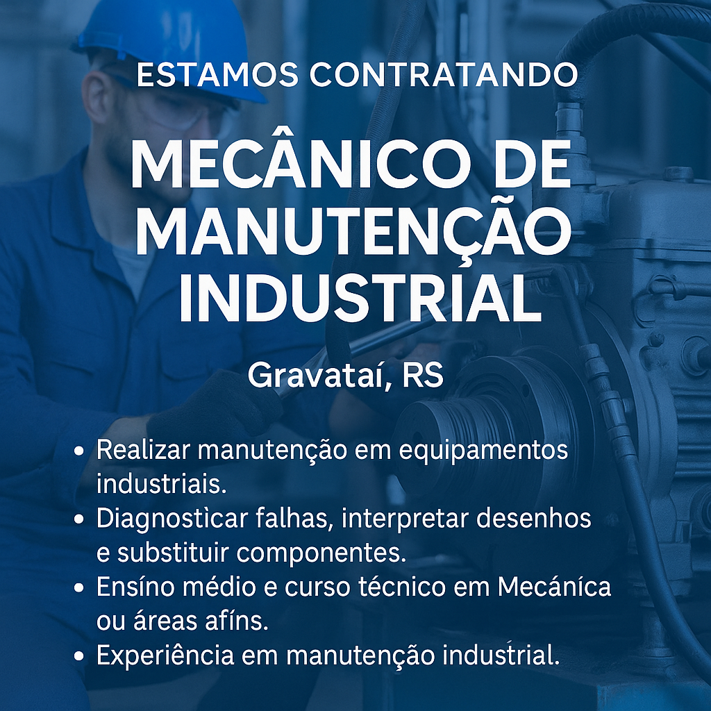 MECÂNICO DE MANUTENÇÃO INDUSTRIAL - primerrh | Recrutei Empregos